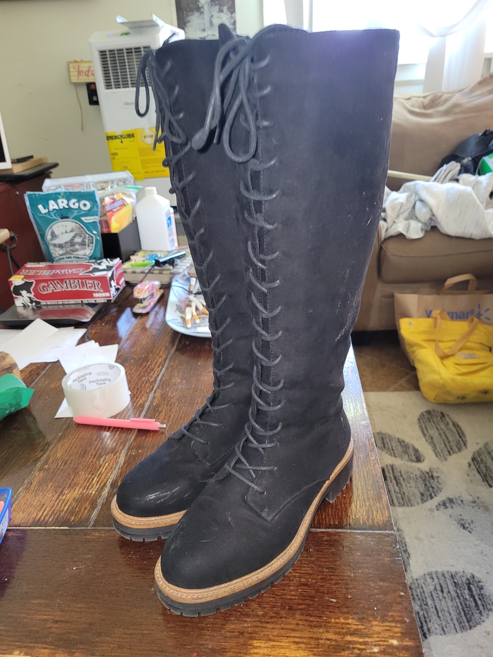 ASOS Black Lace-Up Knee-High Combat Boots Womens Size 9